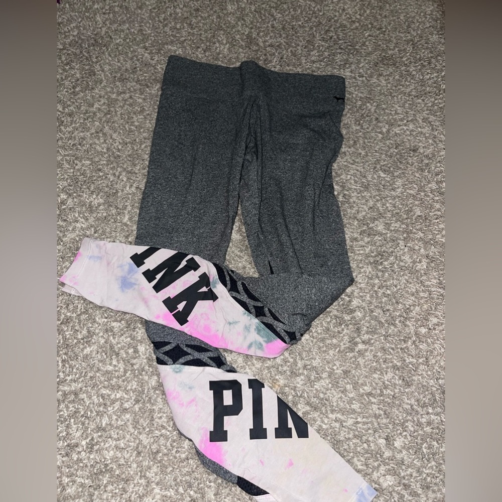 black and grey leggings with colored design